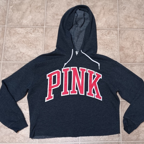 Victoria's Secret Dark Gray Hoodie Crop with Pink Logo - Picture 1 of 3